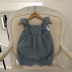 🐇 18 Mth Chambray Bubble Onesie Baby Romper With Ruffles NWT